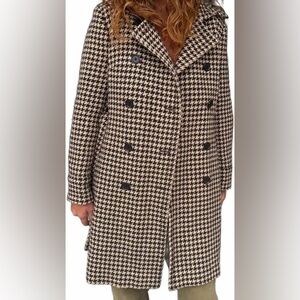 J. Crew Brown and Cream Houndstooth Trench Coat